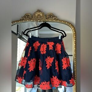 Anthropologie Maeve Navy and Neon Red Tulle Skirt Size 4P